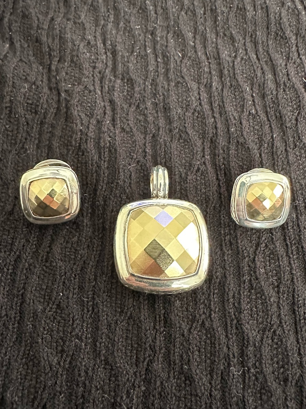 David Yurman Gold Faceted Albion Pendant and Stud Earrings Set